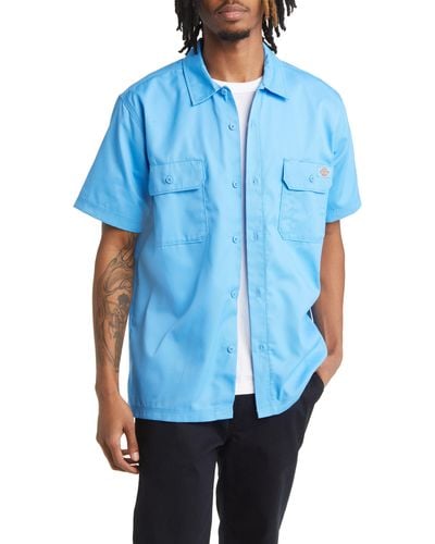 Dickies Solid Short Sleeve Button-up Work Shirt - Blue