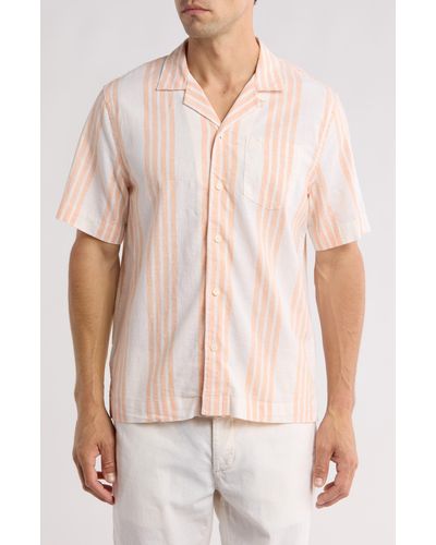 Original Penguin Stripe Linen & Cotton Camp Shirt - Natural
