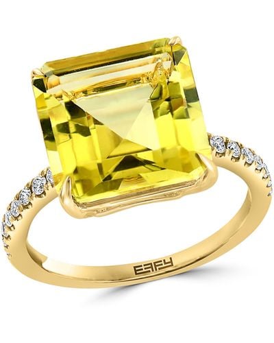 Effy 14k Yellow Gold Citrine & Pavé Diamond Ring