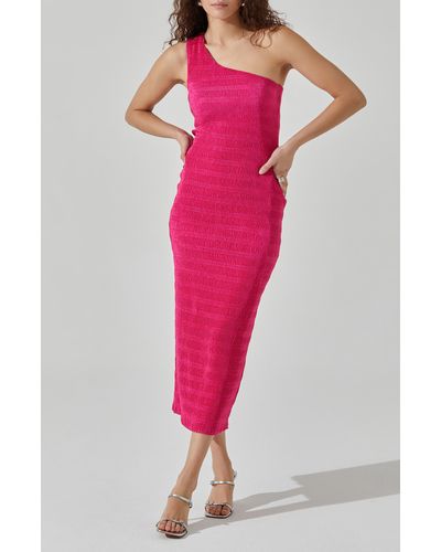 Astr Plissé One-shoulder Midi Dress - Pink