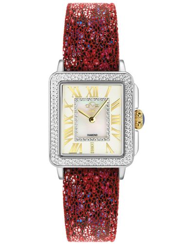 Gv2 Padova Diamond Leather Strap Watch - Red