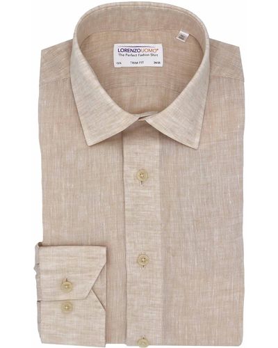Lorenzo Uomo Solid Linen Trim Fit Dress Shirt - Natural