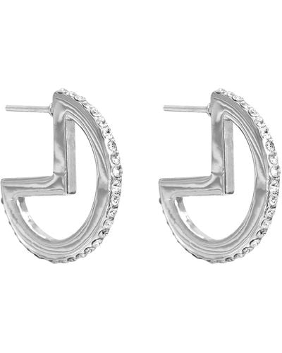 Liza Schwartz Mini Pave Glitzy Hoop Earrings - Metallic
