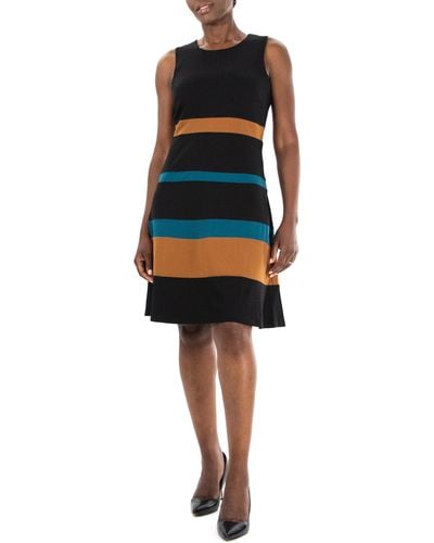 Nina Leonard Sleeveless Jewel Neck Colorblock Dress - Multicolor