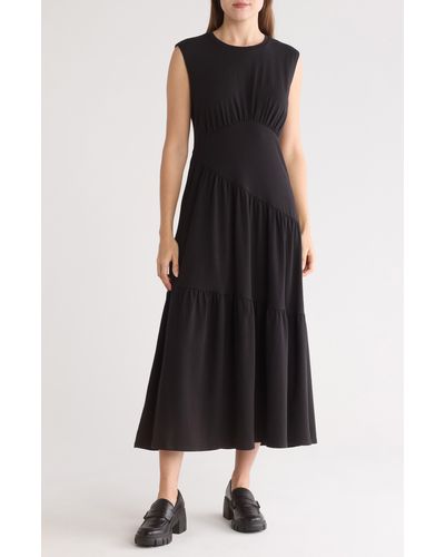 DKNY Tiered Stretch Cotton Maxi Dress - Black