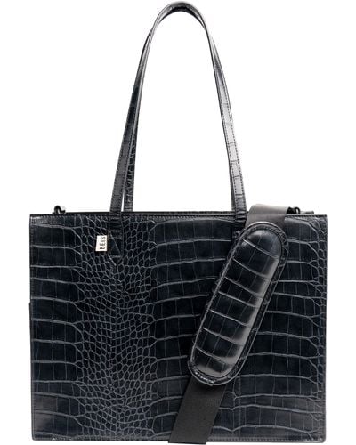 BEIS Mini Work Croc Embossed Faux Leather Tote - Black