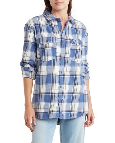 Roxy Let It Go Relaxed Fit Cotton Flannel Shirt - Blue