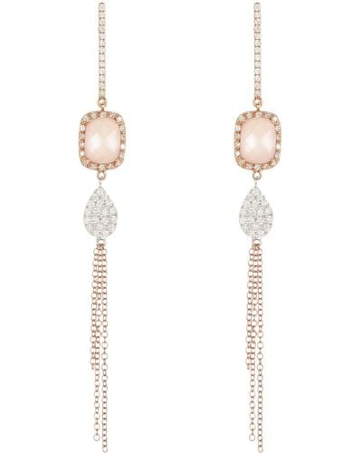 Meira T Diamond & Rose Quartz Drop Earrings - White