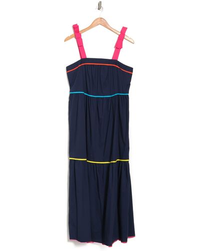 C. Wonder Bow Strap Tiered Maxi Dress In Classic Navy Multi At Nordstrom Rack - Blue