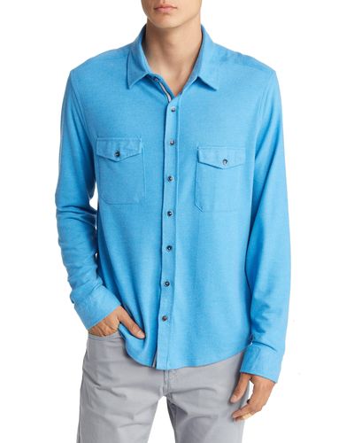 Stone Rose Dry Touch® Performance Fleece Button-up Shirt - Blue