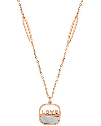 HMY Jewelry 18k Rose Gold Plated Stainless Steel Mother Of Pearl Love Chain Necklace - Metallic