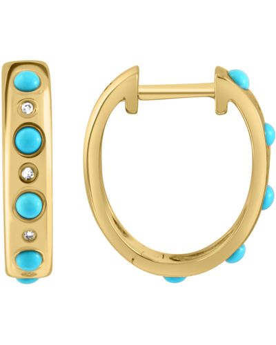 Effy 14k Yellow Gold Turquoise & Diamond Huggie Hoop Earrings - Metallic