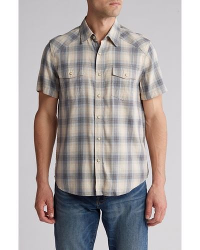 Lucky Brand Herringbone Workwear Western Short Sleeve Button-up Shirt - Gray