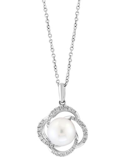 Effy Sterling Silver 8-9mm Freshwater Pearl & Diamond Pendant Necklace - White