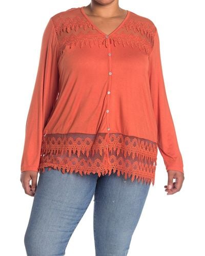 Forgotten Grace Crochet Trim Button Front Tunic - Orange