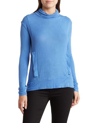Go Couture Turtleneck Banded Sweater - Blue