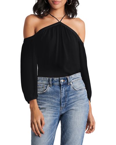 1.STATE Off The Shoulder Sheer Chiffon Blouse - Black