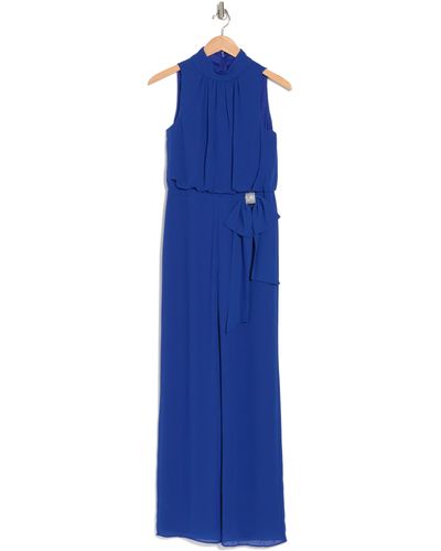 Marina Chiffon Halter Neck Sleeveless Jumpsuit - Blue