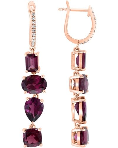 Effy 14k Rose Gold Diamond & Rhodolite Garnet Link Drop Earrings - White