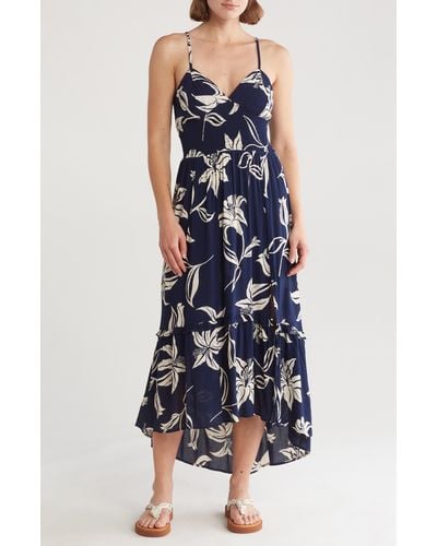 Angie Floral Lace-up Midi Dress - Blue