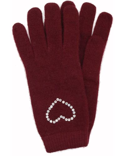 Portolano Crystal Heart Knit Gloves - Red