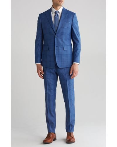 English Laundry Plaid Trim Fit Two-piece Suit - Blue