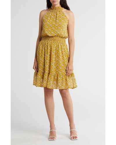 WEST K Leopard Print Faux Wrap Midi Dress - Yellow