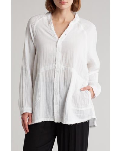 Elan Gauze Cover-up Button-up Shirt - White