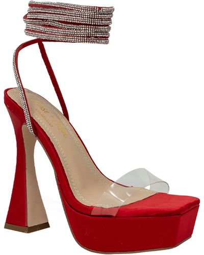 In Touch Footwear Avril Lucite Strap Crystal Embellished Sandal - Red