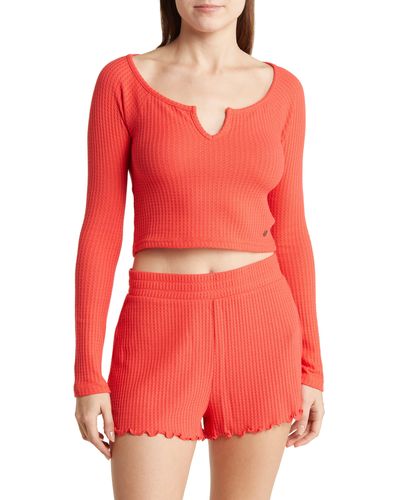 Roxy Crop Waffle Knit Top - Red