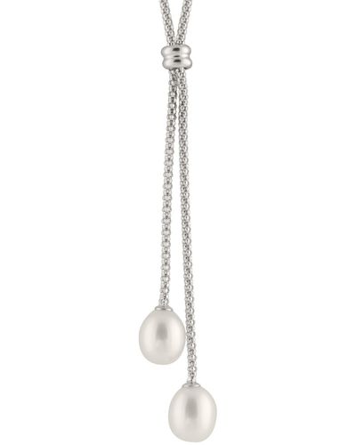 Splendid White 7.5-8mm Cultured Freshwater Double Pearl Dangle Necklace