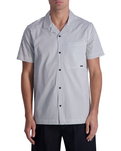 Karl Lagerfeld Stripe Short Sleeve Stretch Button-up Shirt - Gray