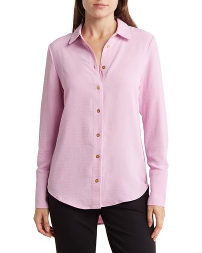 Ellen Tracy Airflow Long Sleeve Button-up Shirt - Pink