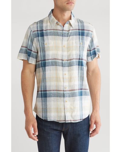 Lucky Brand Mason Plaid Linen Short Sleeve Shirt - Blue