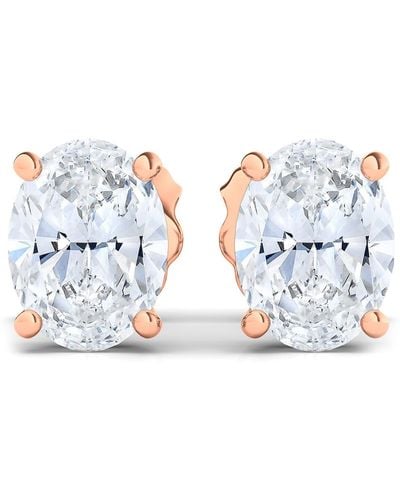 HauteCarat 14k Gold Oval Cut Lab Created Diamond Stud Earrings - Blue