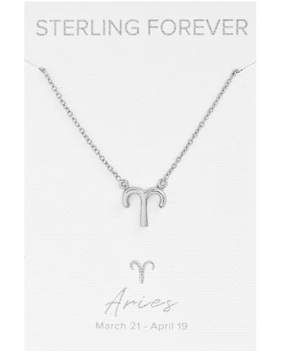 Sterling Forever Rhodium Plated Zodiac Pendant Necklace - White