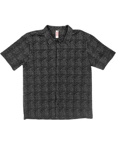 FLEECE FACTORY Honeycomb Short Sleeve Button-up Shirt - Black