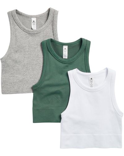 90 Degrees 3-pack Seamless Ribbed Crop Tank Tops - Green