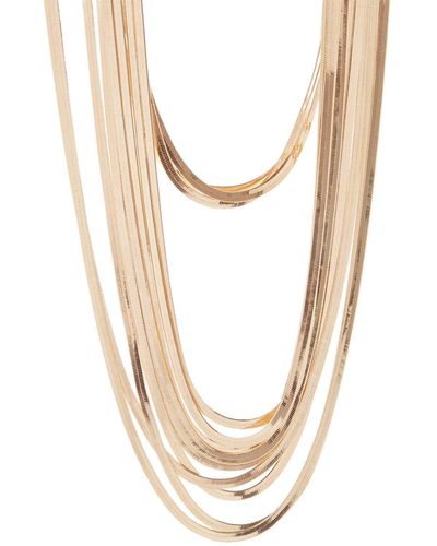 Natasha Couture Gold Plated Layered Snake Chain Necklace - White