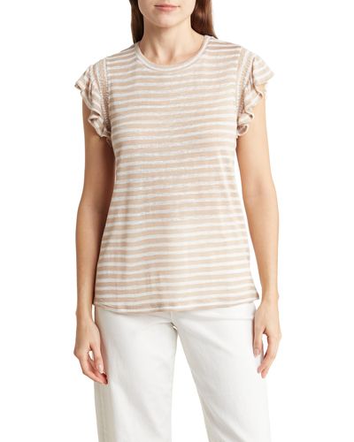 Adrianna Papell Ruffle Sleeve Slub Knit T-shirt - White