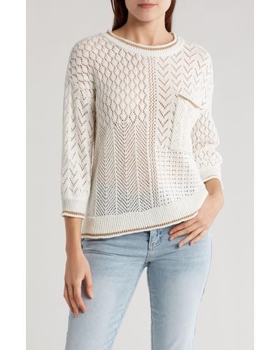 Democracy Pointelle Tipped Sweater - White