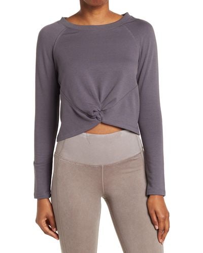 90 Degrees Terry Brushed High/low Twist Front Top - Gray