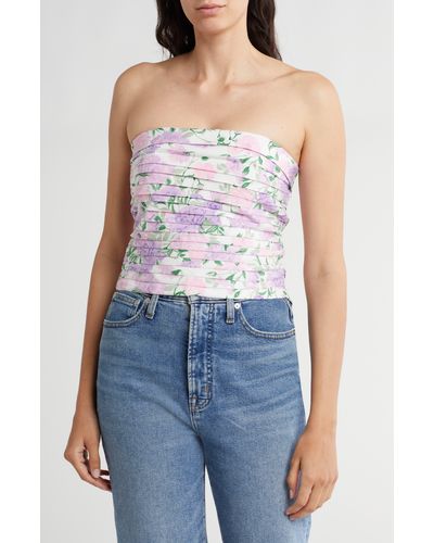 Wayf Floral Strapless Pleated Top - Blue