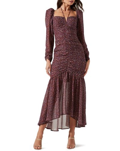 Astr Athena Floral Long Sleeve Maxi Dress - Purple