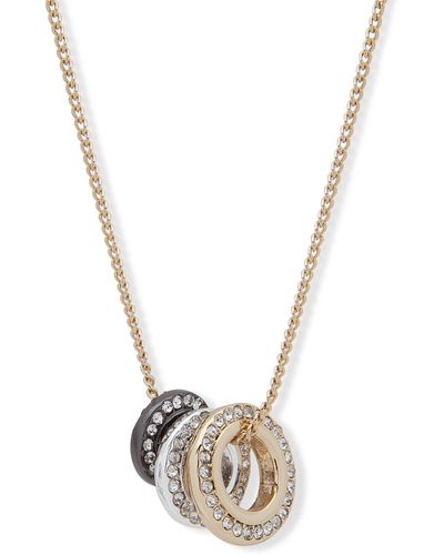 DKNY Tri-tone Crystal Circle Pendant Necklace - White