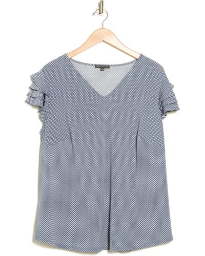 Adrianna Papell Tiered Flutter Sleeve Top - Blue