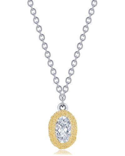 Lafonn Gold & Platinum Bonded Sterling Silver Brushed Oval Cut Simulated Diamond Pendant Necklace - Metallic