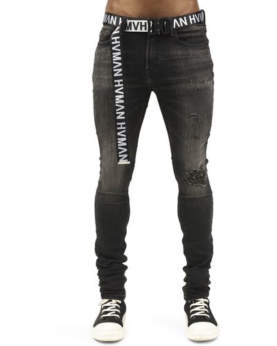 HVMAN Strat Belted Super Skinny Jeans - Black