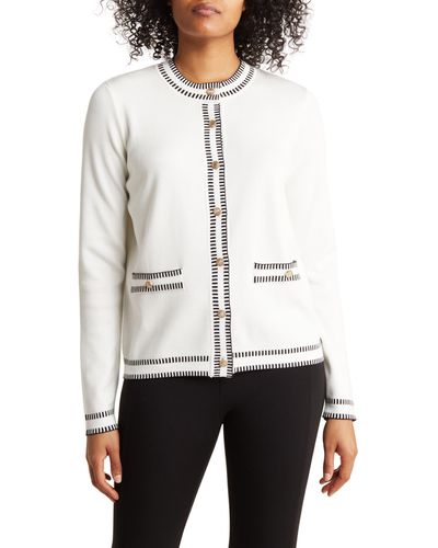 Adrianna Papell Stitched Cardigan - White