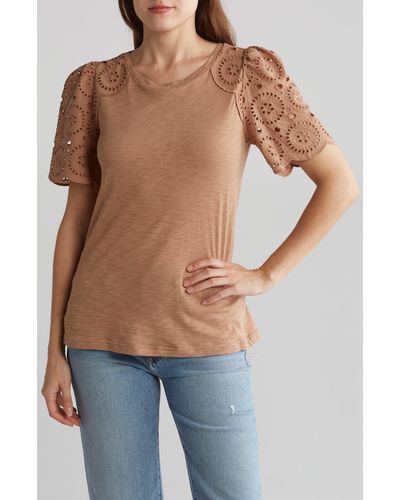 T Tahari Eyelet Embroidered Top - Blue